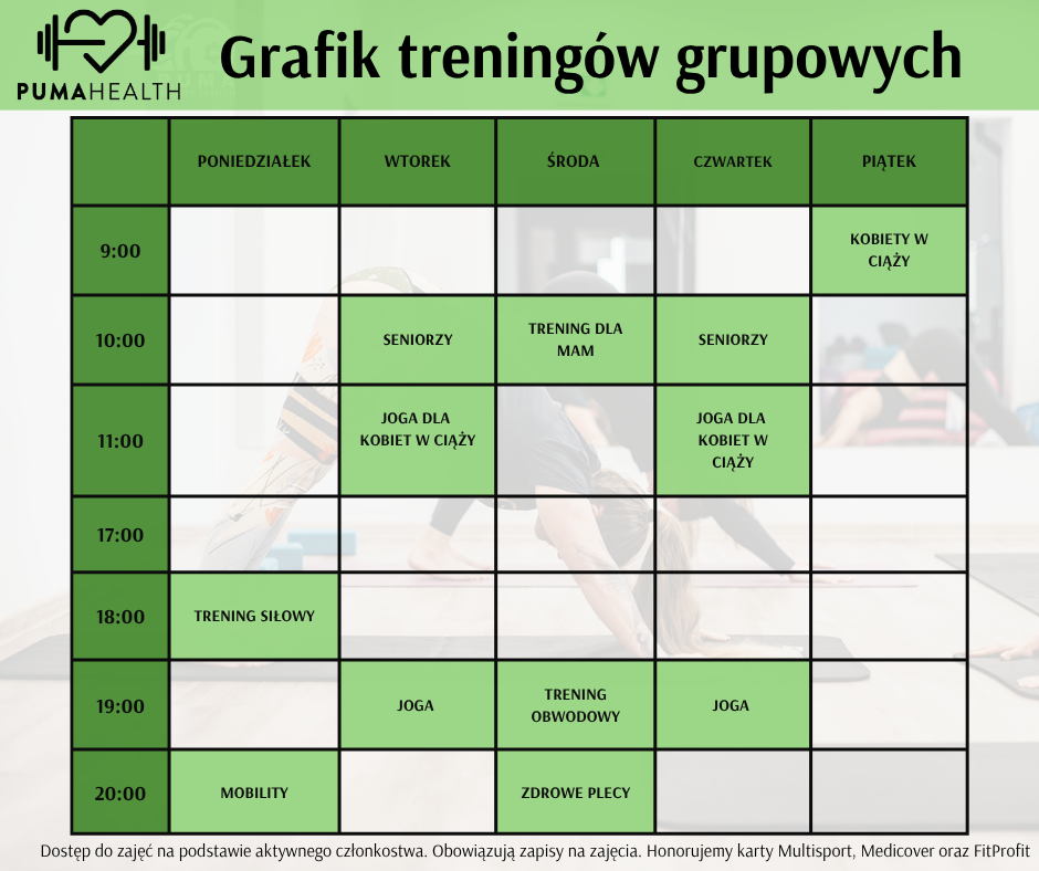 grafik treningów grupowych wakacje
