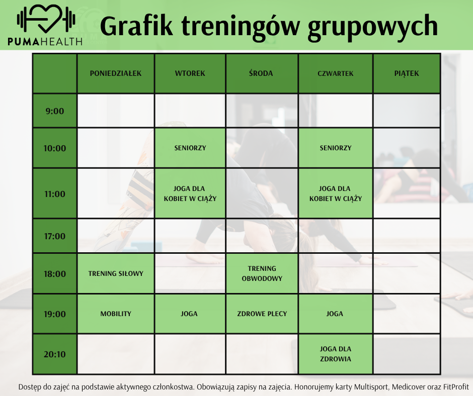 grafik treningów grupowych
